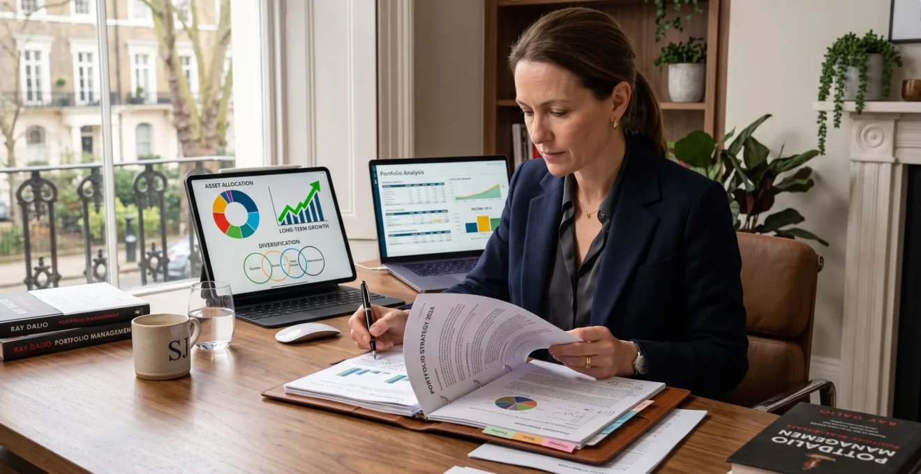 Consultant analysant des documents de stratégie financière pour choisir entre croissance, revenu et diversification des titres